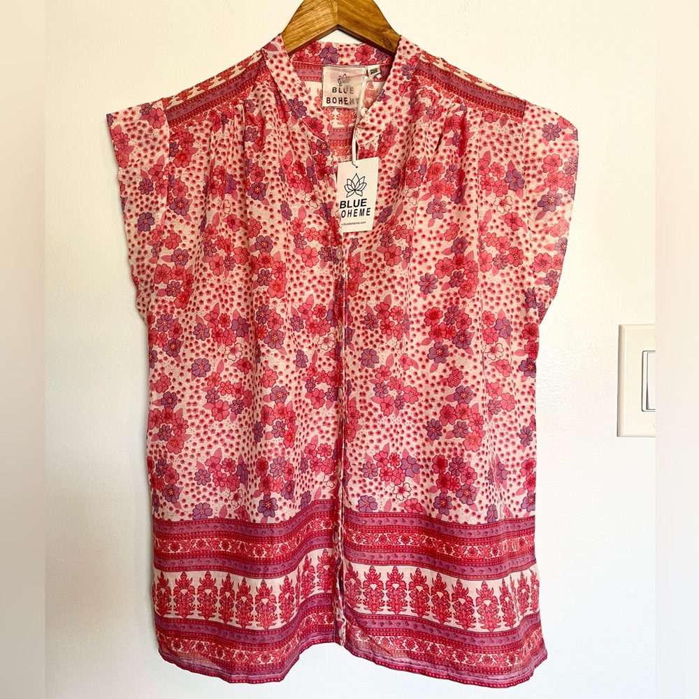 Blue Boheme Women's Pink Floral Button Down Shirt